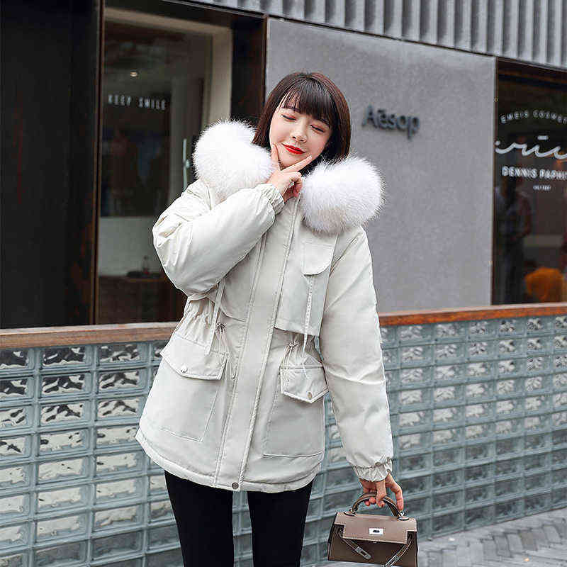 Cotton Thicken Warm Winter Jacket Coat Women Casual Parka Winter Clothes Fur Lining Hooded Parka Mujer Coats Jacket 211221wtt