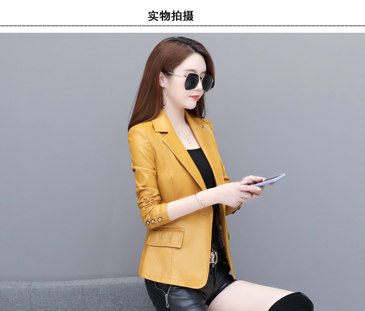 Autumn New womens turn down collar slim waist long sleeve PU leather blazer short coat plus size SMLXLXXL3XL4XL5XL large size casacos