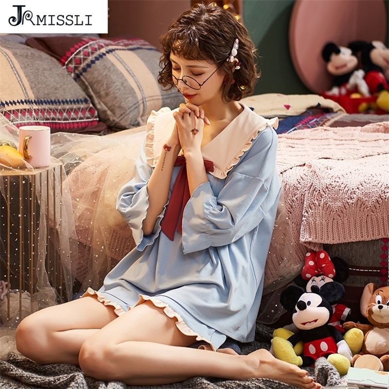 JRMISSLI Princess Women's Pajama Cotton Sleepwear Plus Size Pijama Turn-down Collar Homewear Sets Sexy Nighty For Girls Pyjamas 201113, Blue
JRMISSLI Princess Women's Pajama Cotton Sleepwear Plus Size Pijama Turn-down Collar Homewear Sets Sexy Nighty For Girls Pyjamas 201113, Blue