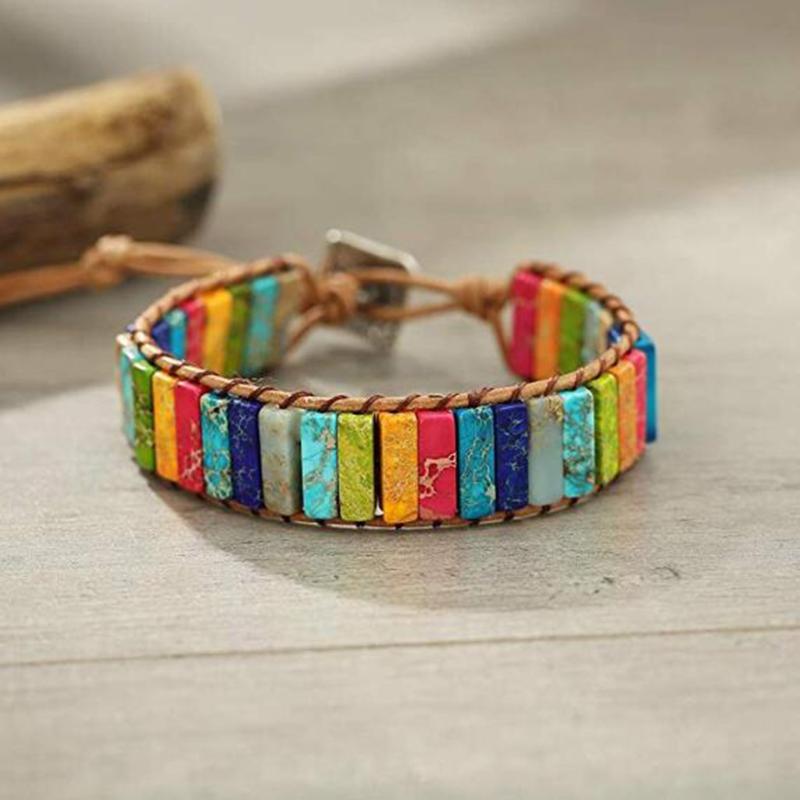 Charm Bracelets Natural Stone Handmade Multi Color Chakra Bracelet Jewelry Tube Beads Leather Wrap Creative Gifts Couples
Charm Bracelets Natural Stone Handmade Multi Color Chakra Bracelet Jewelry Tube Beads Leather Wrap Creative Gifts Couples