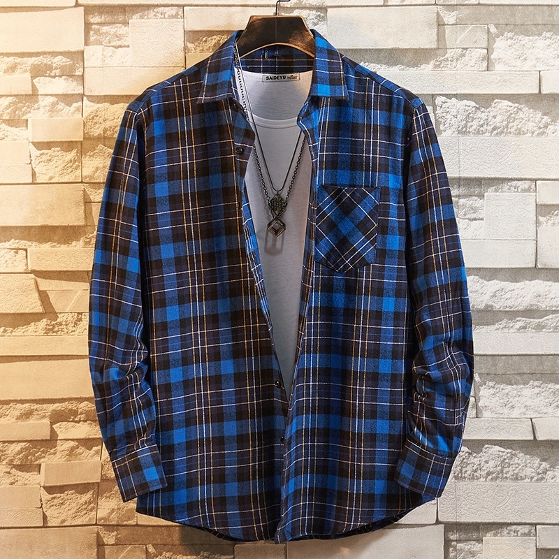 Aoliwen Men's Flannel Cotton Long Sleeve Plaid Shirt 19colors 100%cotton good quality button down casual shirt for men slim fit 201120
