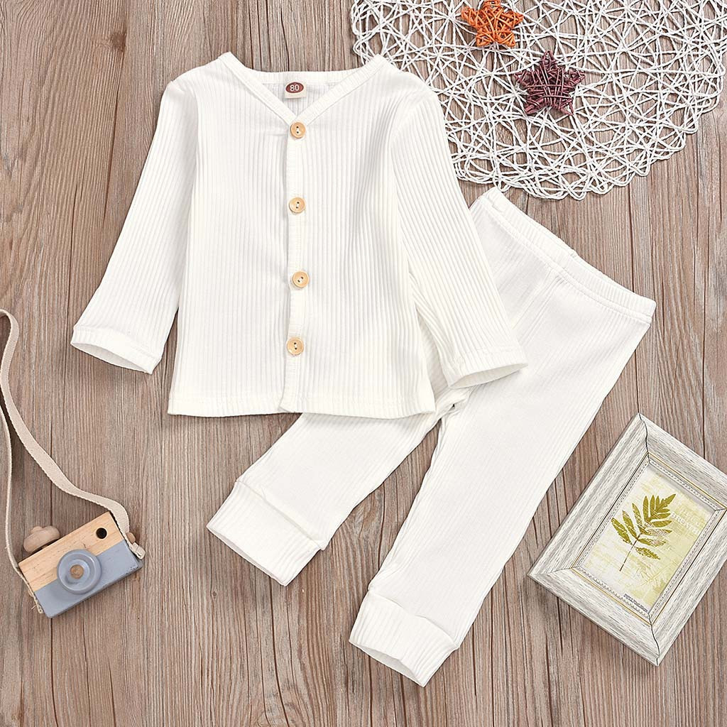 Newborn Baby Boy Clothes Solid Long Sleeve Tops + Pants Winter Clothes For Babies Fall Baby Sleeper Gown Infant Clothing Set 2T Y1105