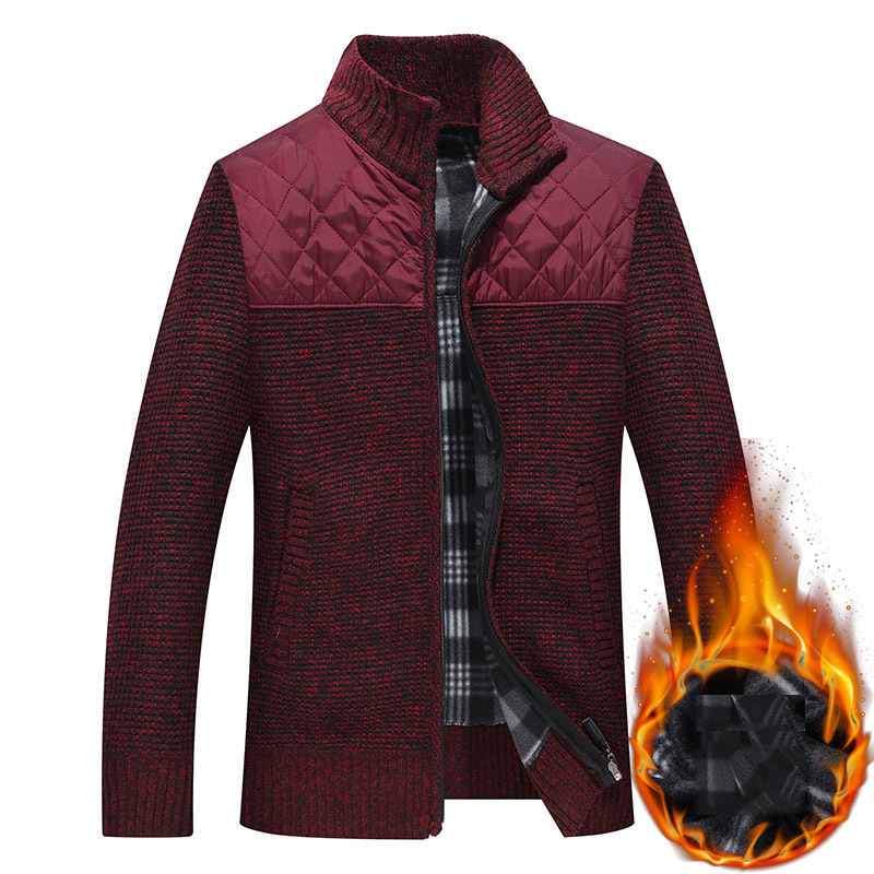 Men's Coats Clothes Knitted Cardigan Sweater Winter Male Stand Velet Patchwork Casual Knitwear Oversized Windbreak Sweater Man 201118