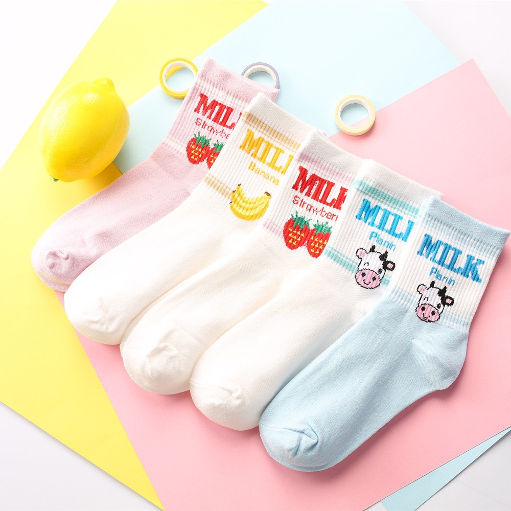 Kawaii jacquard fruit strawberry milk pinky/white women's socks, Harajuku, Japan funny socks Calcetines Mujer 5 pairs
Kawaii jacquard fruit strawberry milk pinky/white women's socks, Harajuku, Japan funny socks Calcetines Mujer 5 pairs