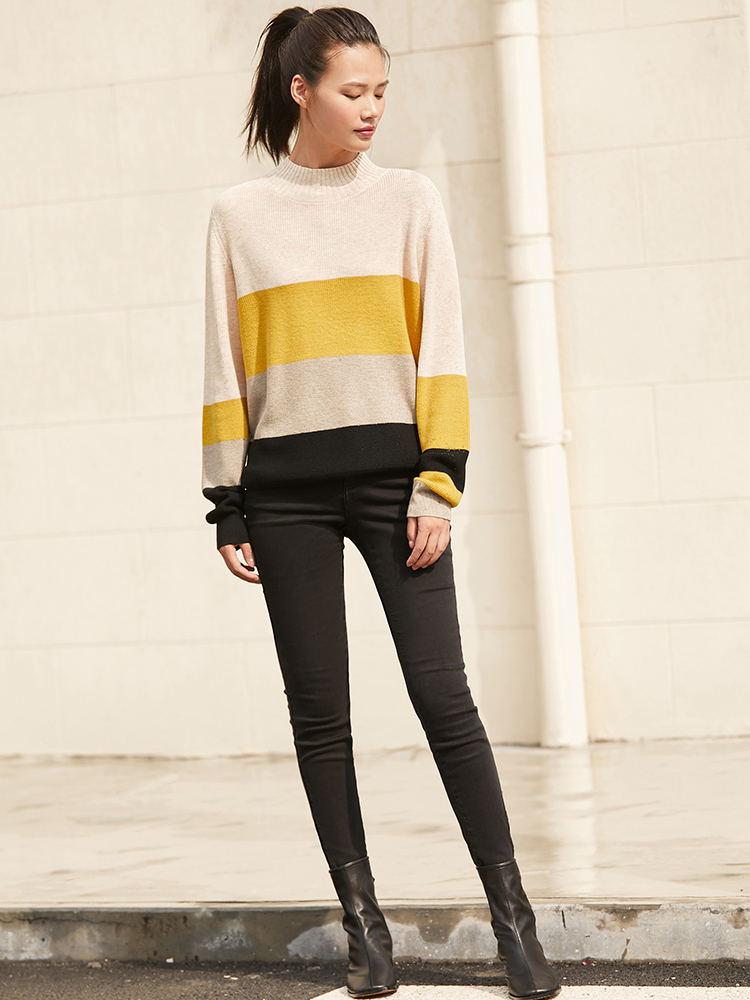 AMII Minimalism Autumn Fashion Women Sweater Olstyle Stripe Turtleneck Loose Women Pullover Causal Female Tops 12040485 201225