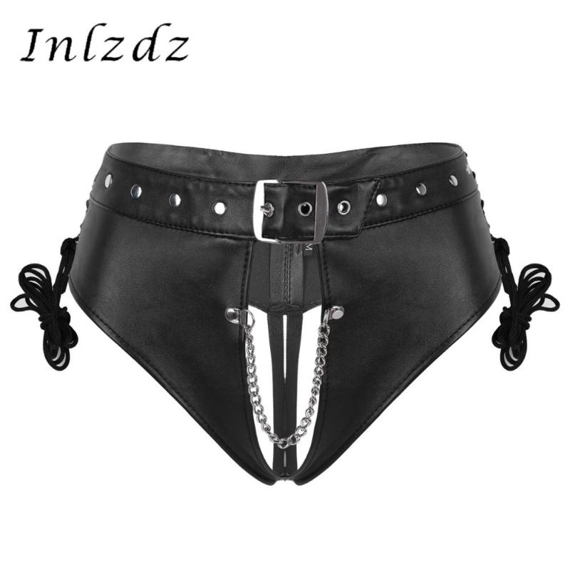 Womens Erotic Sexy Crotchless Briefs Lingerie Underwear PU Leather Punk Lace-up Underpants Nightclub Stage Performance Costume, Black
Womens Erotic Sexy Crotchless Briefs Lingerie Underwear PU Leather Punk Lace-up Underpants Nightclub Stage Performance Costume, Black