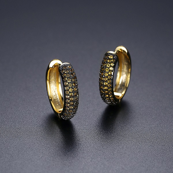 Hip Hop Men's Hoop Earrings Shining Black/Yellow/Red Zircon Huggie Earrings Bling Gold Plated Jewelry Wholesale