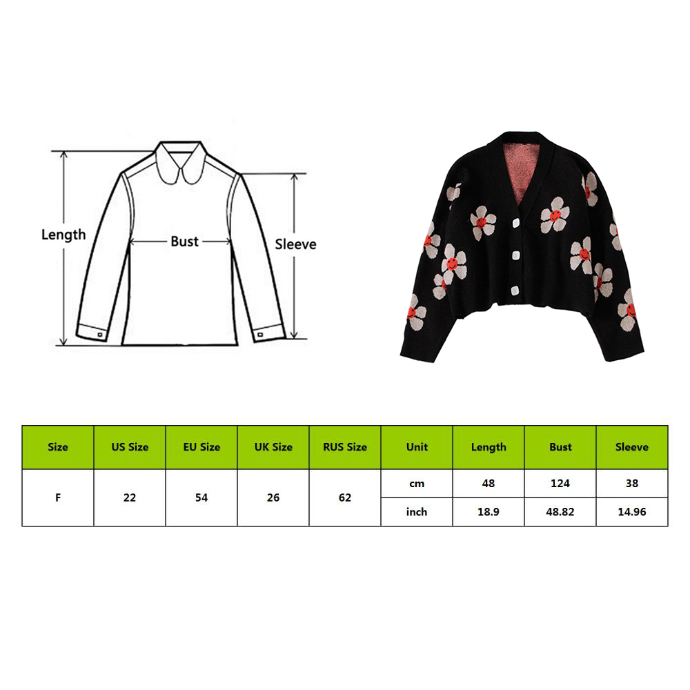 Preppy Style Flower Knit Cardigans Sweater Women V Neck Loose elegaht Thicked Pull Femme Print Short Casual Coat 201221