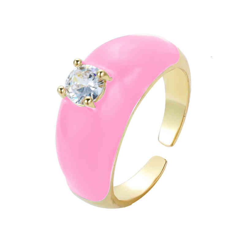2022 Ins Color Rainbow Fashion Rings for Women Finger Jewelry Clear Cz Colorful Neon Enamel Open Adjusted Dome Ring