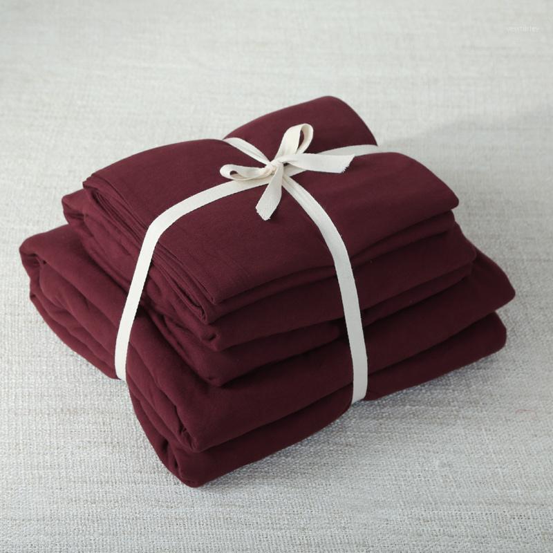 4pcs 100% Cotton Jersey Knitted Fabric Luxury Bedroom set Dark red solid color bed linen set1, As pic
4pcs 100% Cotton Jersey Knitted Fabric Luxury Bedroom set Dark red solid color bed linen set1, As pic