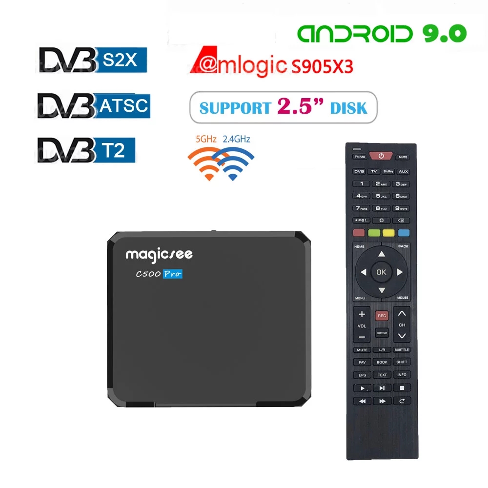 Magicsee c500 Pro s905x3 Android Tv Box Digital Satellite Receiver DVB-S2X/ T2 ATSC DVB Android 4k tvbox VS Mecool K5
Magicsee c500 Pro s905x3 Android Tv Box Digital Satellite Receiver DVB-S2X/ T2 ATSC DVB Android 4k tvbox VS Mecool K5