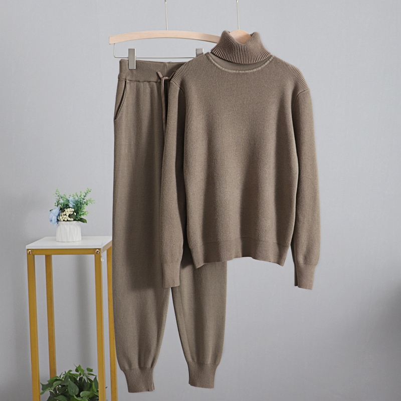 GIGOGOU Women Sweater Suits Track Costumes 2 Piece Sets Autumn Winter Thick Turtleneck Pullover Top Soft Female Jumper Pull Femm 201017