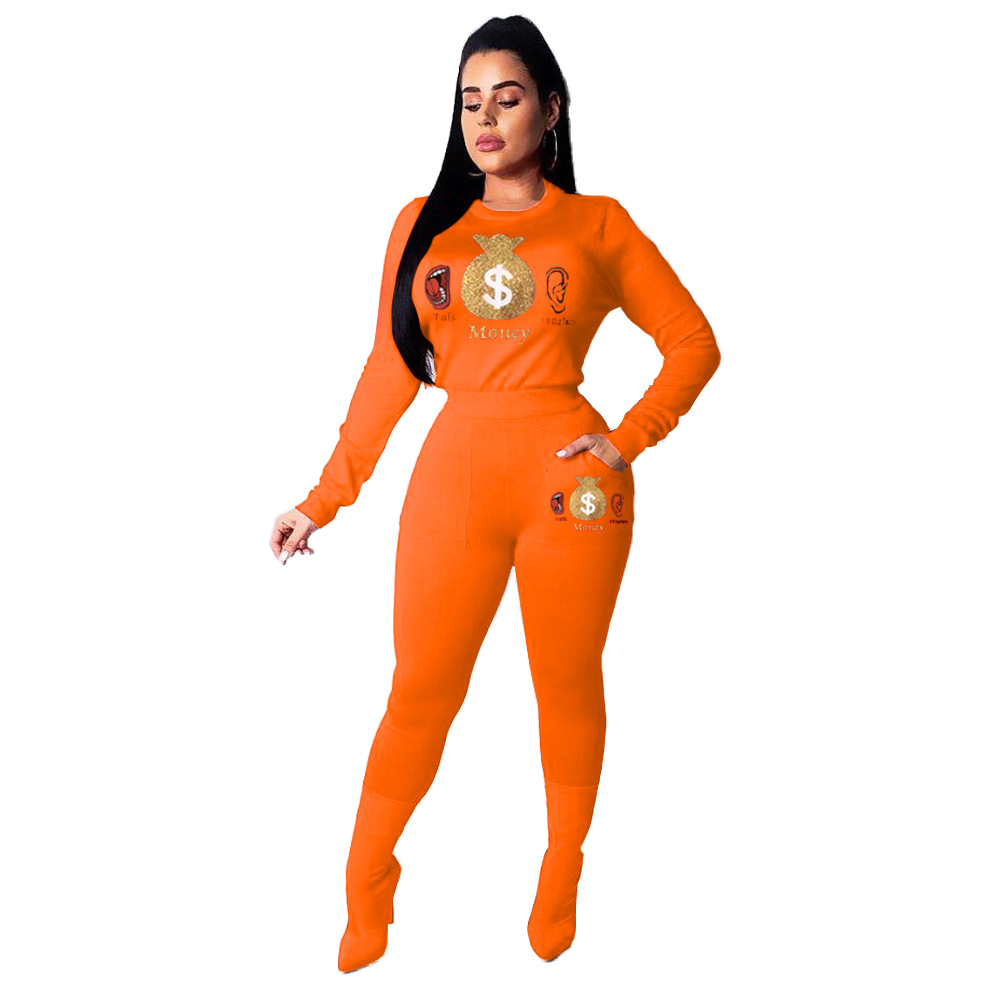 Pants Spot trend 2021 European American bronzing pattern sports and leisure long two-piece suit