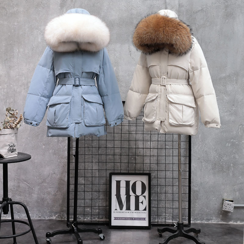 Janveny Large Natural Raccoon Fur Hooded New Women's Winter Down Jacket Female Parkas Short Duck Feather Puffer Coat 201019