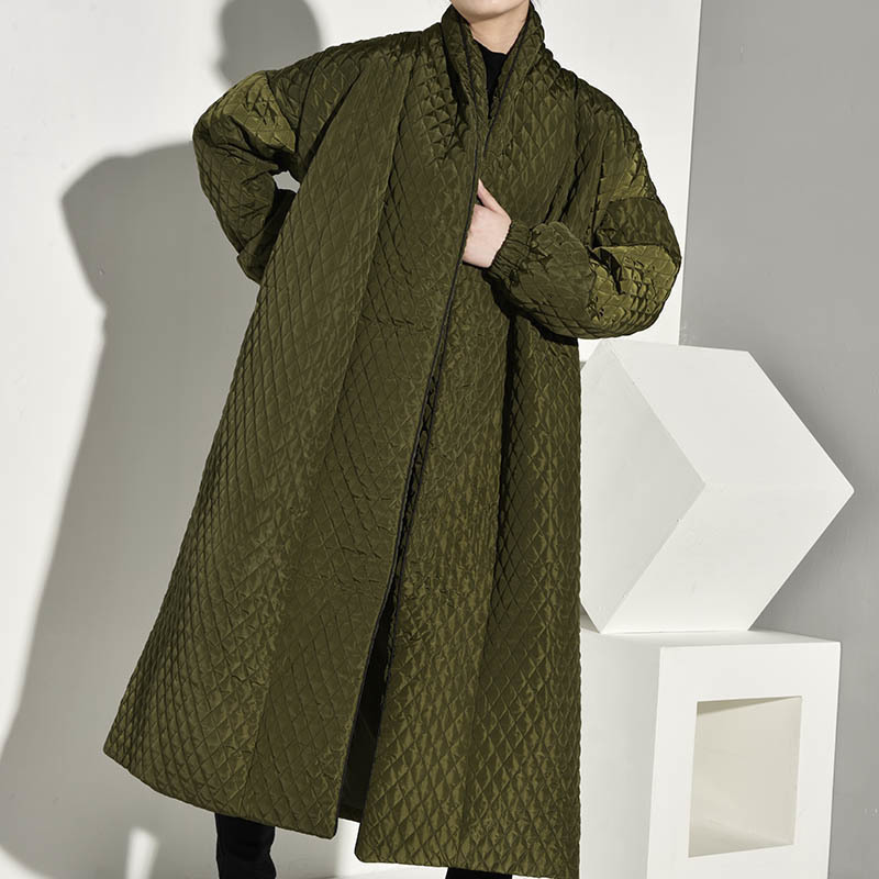 LANMREM PLaided Cotton-padded Green Color Coat Long Sleeve Loose Fit Women Parkas Fashion Autumn Winter 201127