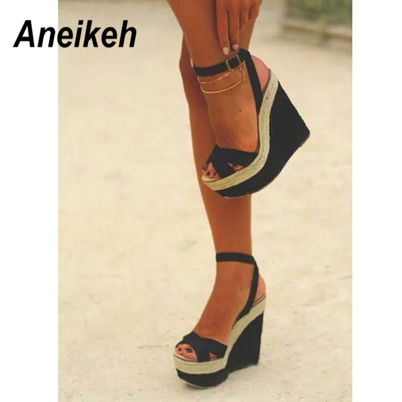 Aneikeh New 2020 Novelty Flock Women Sandals Shoes Wedges High Heels Gladiator Buckle Strap Dance Wedding Pumps Black Size 34-35 1010
Aneikeh New 2020 Novelty Flock Women Sandals Shoes Wedges High Heels Gladiator Buckle Strap Dance Wedding Pumps Black Size 34-35 1010