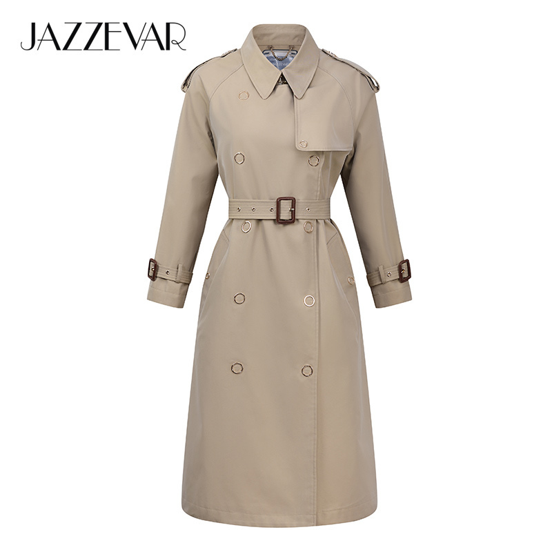 JAZZEVAR New arrival autumn trench coat women loose clothing outerwear high quality double breasted women long coat 9024 201111