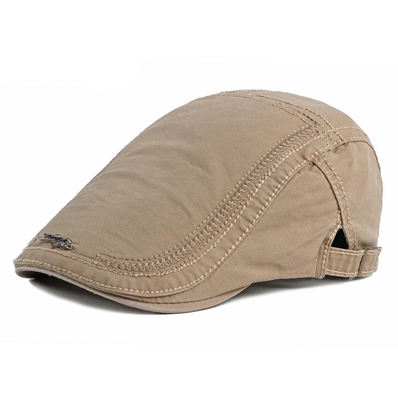 

Idopy Men`s Women`s Cotton Mens Hat Solid Cotton Cap Golf Driving Summer Sun Flat Duckbill Visor Cabbie Newsboy Caps, Khaki