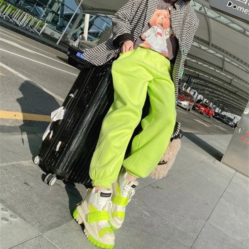 New Korean Candy Color Harem Pants Girl Students Spring Leisure Elastic Waist Loose Sport Pants Women Winter Trousers Sweatpants 201113