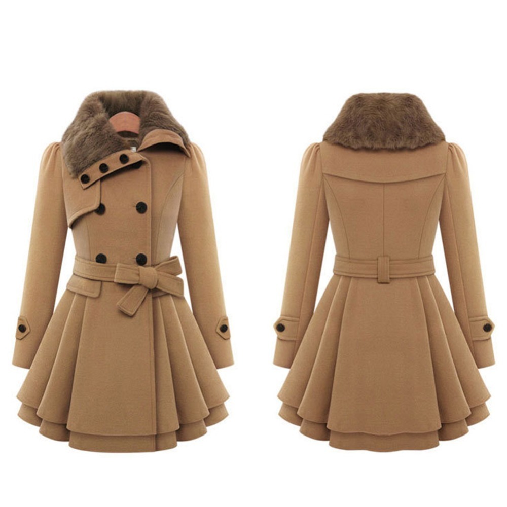 Winter Coat Women Trench Coat Turn-down Collar Long Sleeve Peacoat Faux Fur Double Breasted Thick Plus Size Fashion Outwear LJ201128