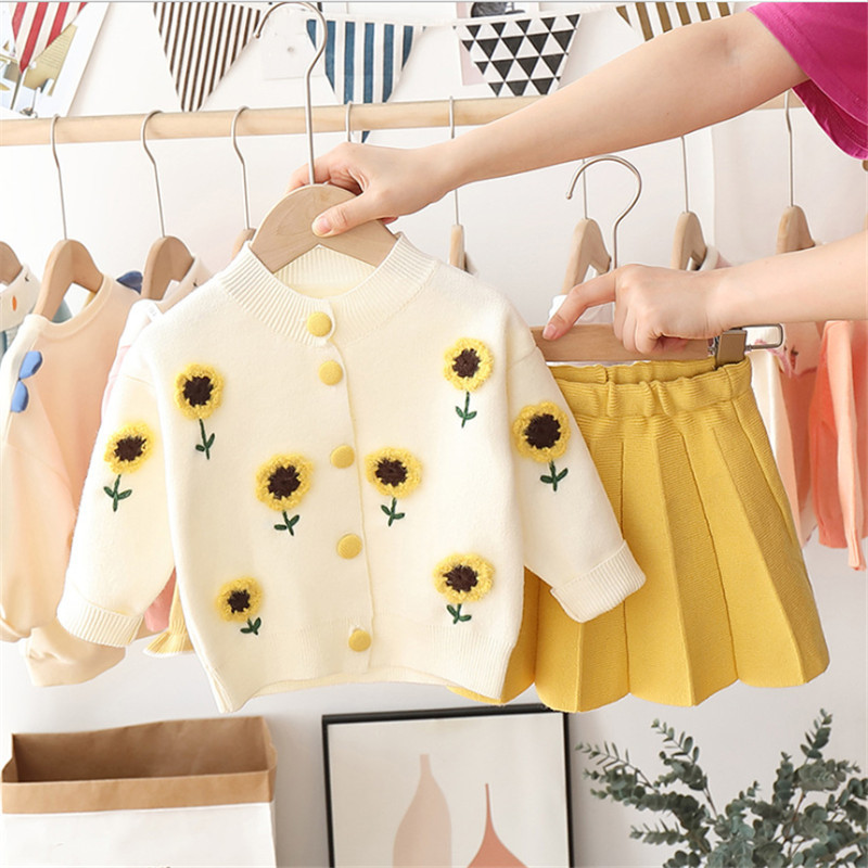 Baby Girls Winter Clothes Set Birthday Outfits Kids Girls Fruit Knit Sweater + skirt Two-piece Autumn Girl Clothing Set CostumeX1019