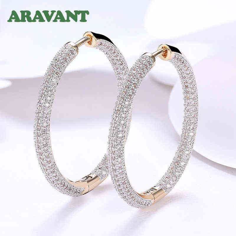 925 Silver 34mm 18K Gold Circle Hoop Earrings For Women Fashion Wedding Jewelry 220119195K