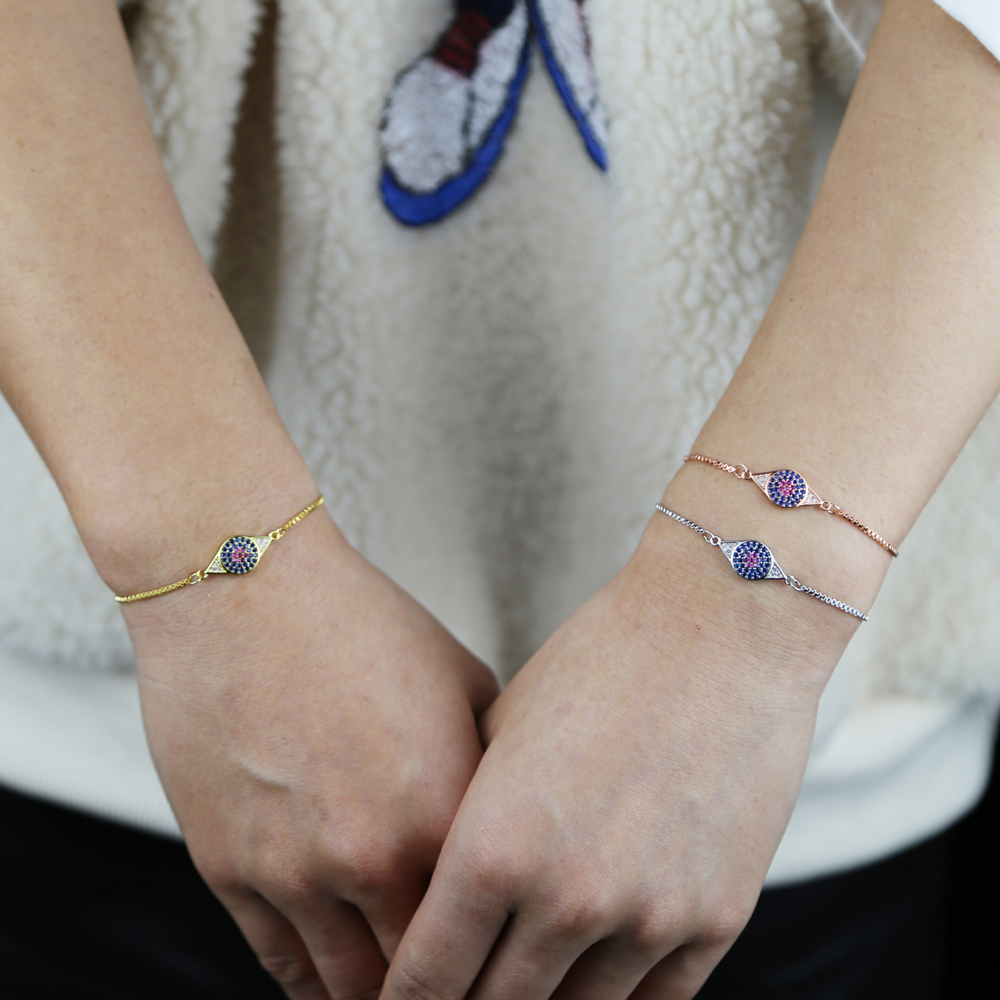 Cute Lucky Evil Eye Pave Blue Red White Cubic Zirconia Lovely Evil Eye Charm Adjust Fashion 2021 Summer Jewelry Chain Bracelet