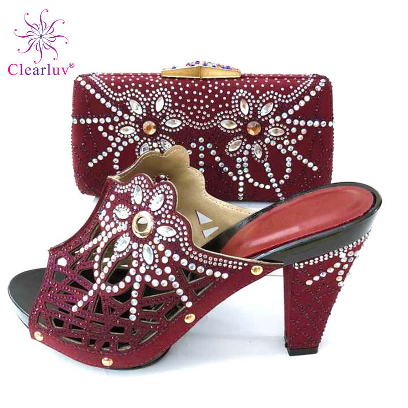 Clearluv Fashion Italian Shoes With Matching Bags African High Heel Women Shoes and Bags Set For Prom Party Y200323