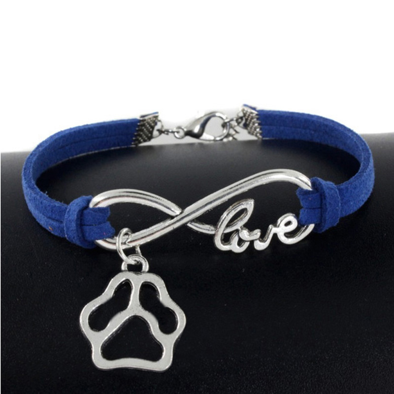 Cute Pets Dogs Cat Paw Shape Charm Bracelet Love Pendant Simple Bracelets For Women Bangles Vintage Silver Velvet Rope Chain Fashion Jewelry