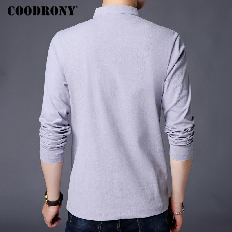COODRONY Chinese Style Mandarin Collar T-Shirt Men Long Sleeve Cotton T Shirt Men Clothes Linen Tee Shirt Homme Tshirt T006 201202