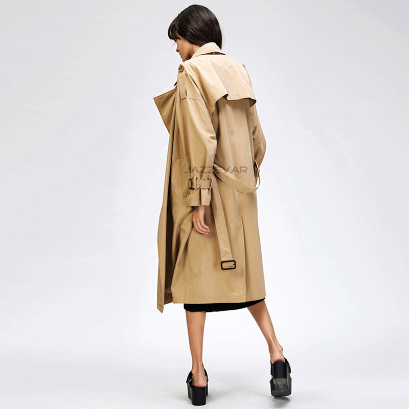 870114# Original Desginer JAZZEVAR 2020 Autumn New Women's Casual Trench Coat Oversize Double Breasted Vintage Washed Outwear Loose Clothing