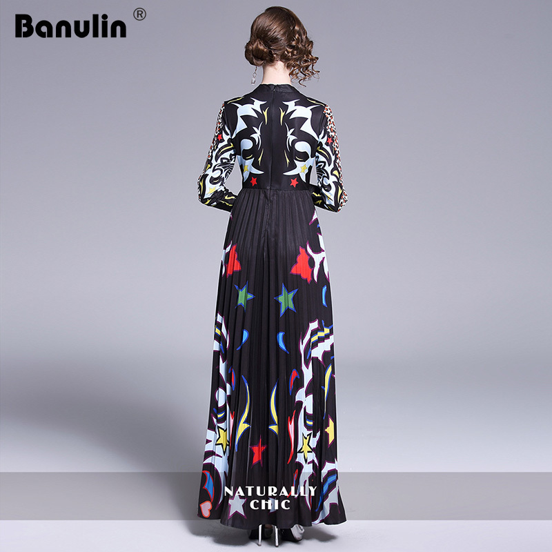Banulin Runway Long Maxi Dress Women High Quality Charming Floral Long Sleeve Patchwork Elegant Vintage Floor Length Dress T200320