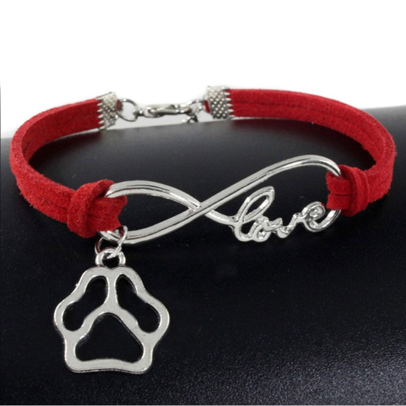 Cute Pets Dogs Cat Paw Shape Charm Bracelet Love Pendant Simple Bracelets For Women Bangles Vintage Silver Velvet Rope Chain Fashion Jewelry