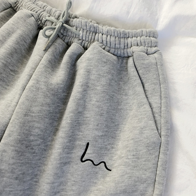 Winter Warm Cozy Fleece Harem Pants Women Elastic Waist Minimalist Embroidery Sports Pants Casual Drawstring Velvet Trousers 201031