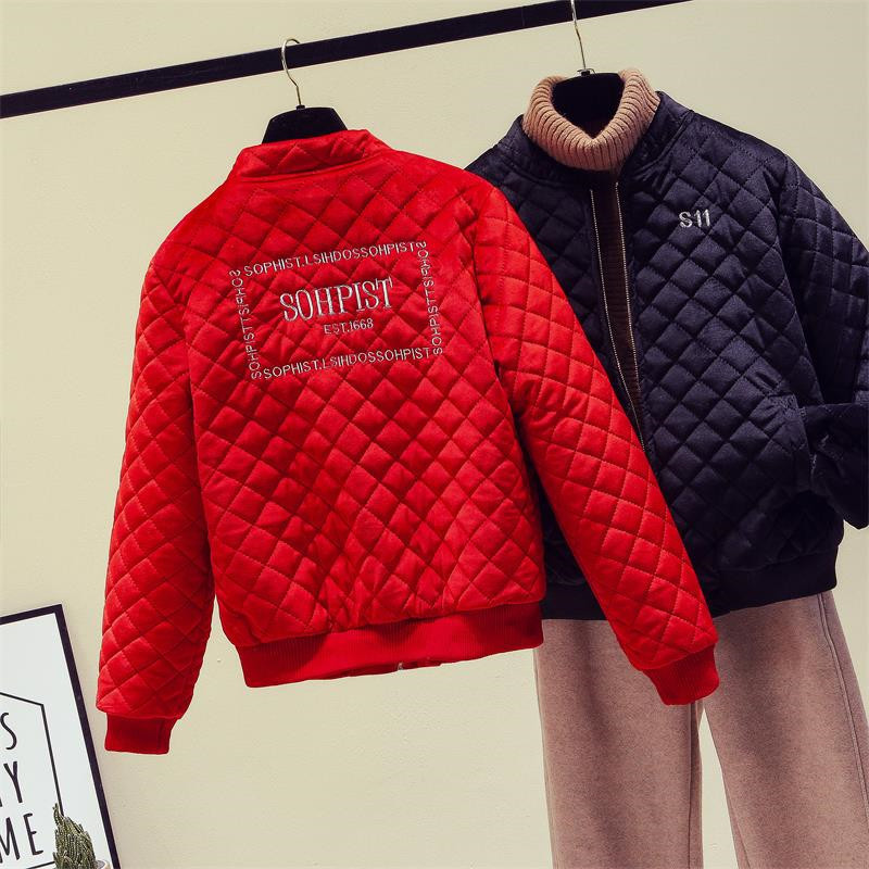 Embroidery Fashion Women Short Winter Jacket Korean Velvet Loose Cotton Coat Female Padded Cotton Casual Baseball Streetwear 201019