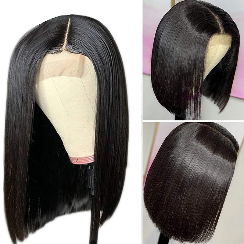 Ishow 2x6 Bob Closure Wig Brazilian Straight Virgin Human Hair Wigs Pre Plucked Swiss Lace Front Wig for Women Girls All Ages Natural Black 14inch