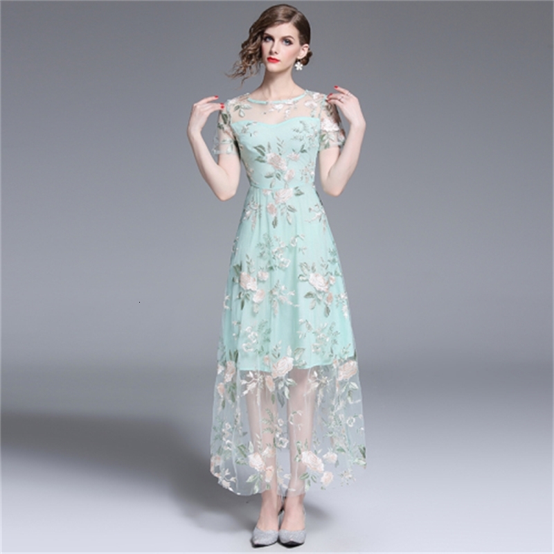 New Female Summer Embroidered Flower Vintage Ladys Neck Elegant Short Sleeve Sweet Midi Dress Q62j, Green
New Female Summer Embroidered Flower Vintage Ladys Neck Elegant Short Sleeve Sweet Midi Dress Q62j, Green