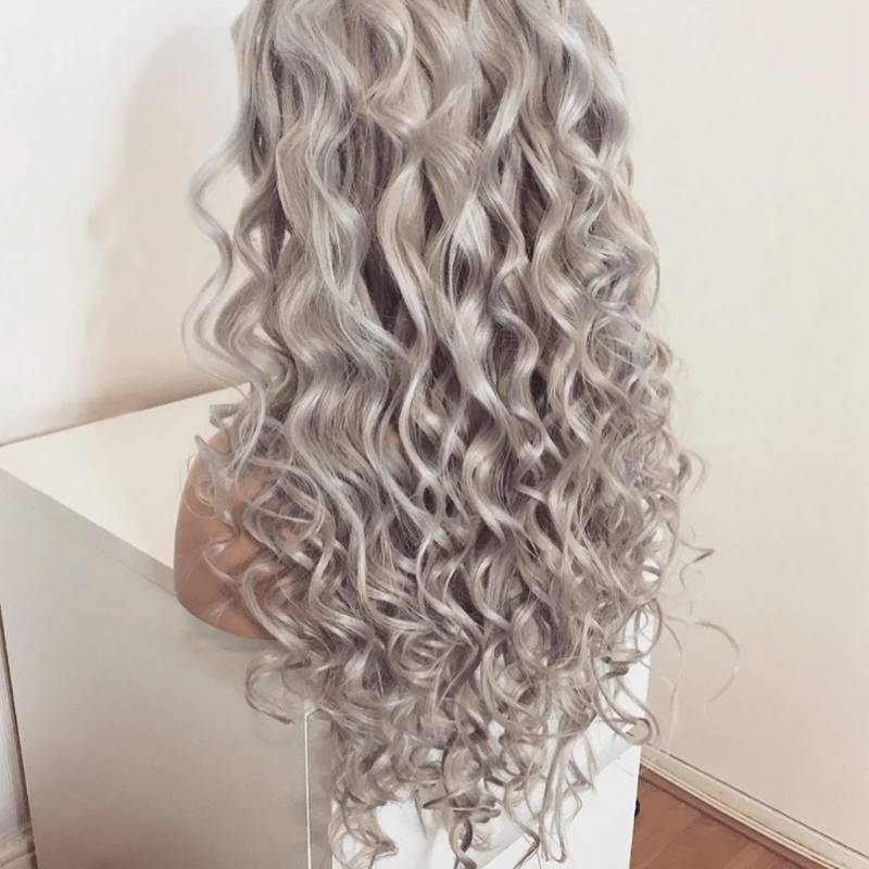 Long Curly Wigs Ombre Grey Wig Heat Resistant Fiber Hair Synthetic Lace Front Wig For Women Cosplay Wigs