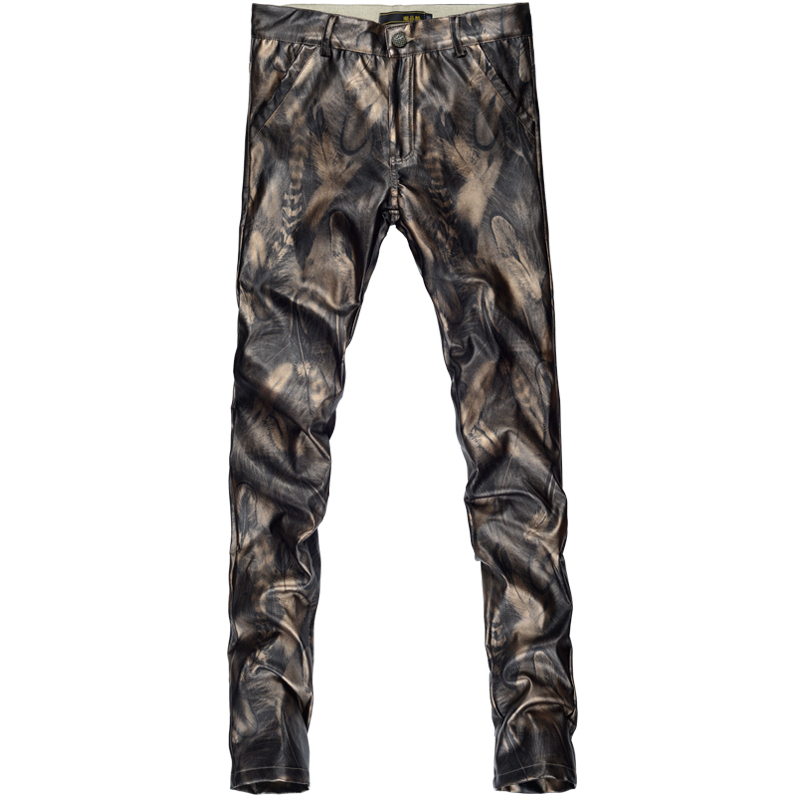 2 Colors Fashion Faux Leather Pants for Men Slim Skinny PU Leather Pants Men High Quality Zipper Faux Leather Pencil Pants 201118