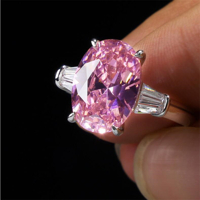 Classical 4 Claw Fine Jewelry 925 Sterling Silver Large Oval Cut Multi Color Gemstones Moissanite Eternity Women Wedding Bridal Ring Gift