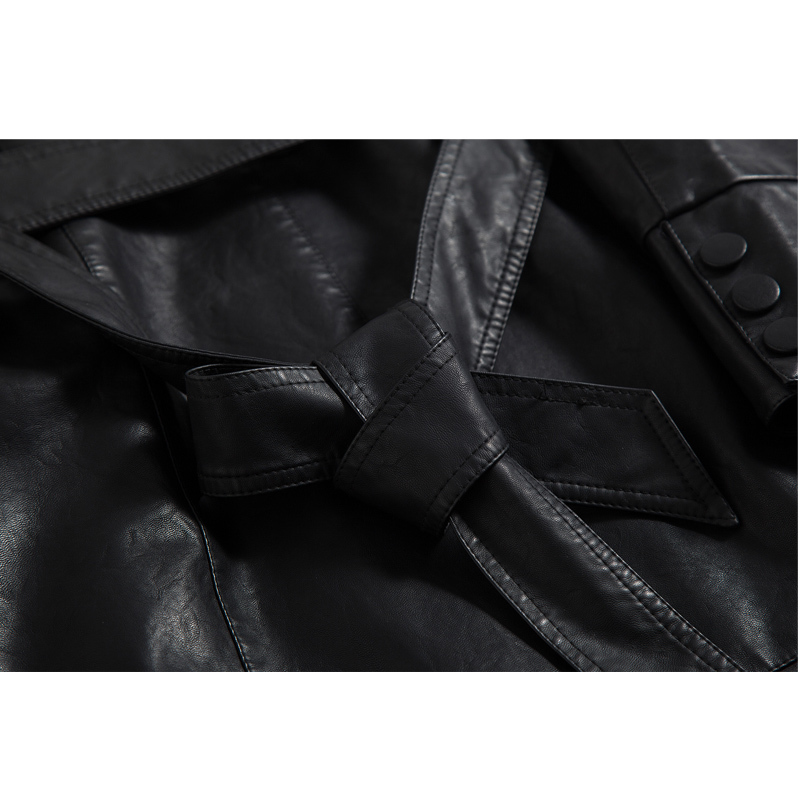 X-Long Women's Leather Jacket Single Breasted Autumn Faux Leather Coat Female Black Winter Overcoat With Belt Plus Size 5XL 201226