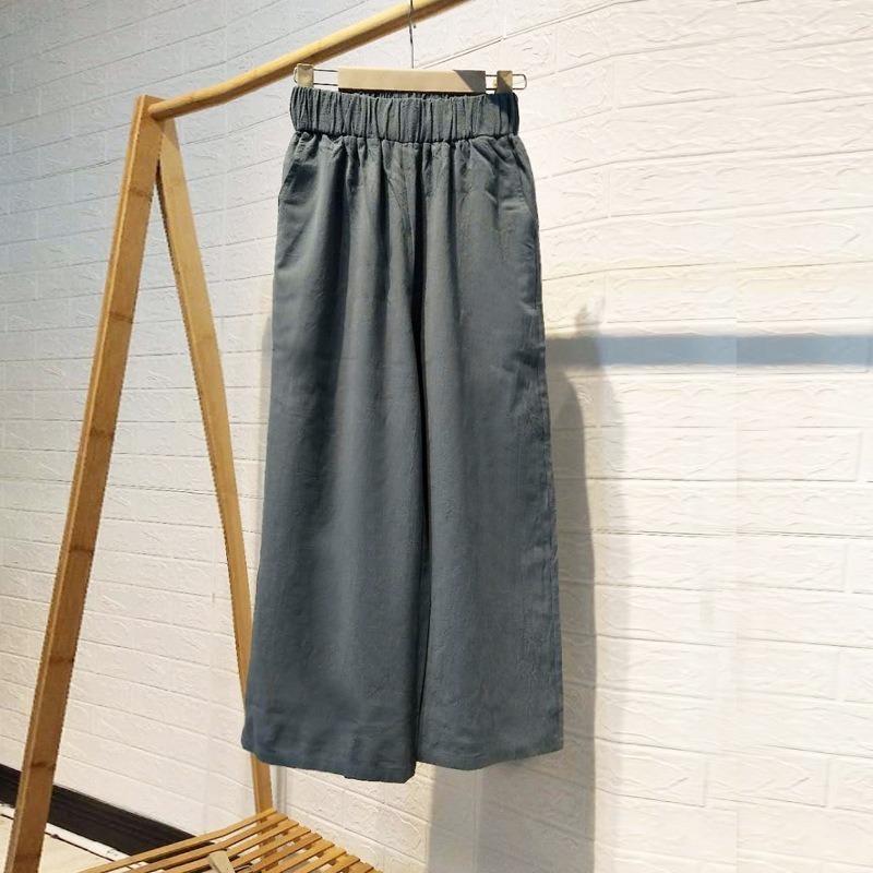 Plus Size White Cotton Pants Women Summer Elastic Waist Loose Casual Black Wide Leg Pants Women's Pocket Ankle Length Trousers 201113