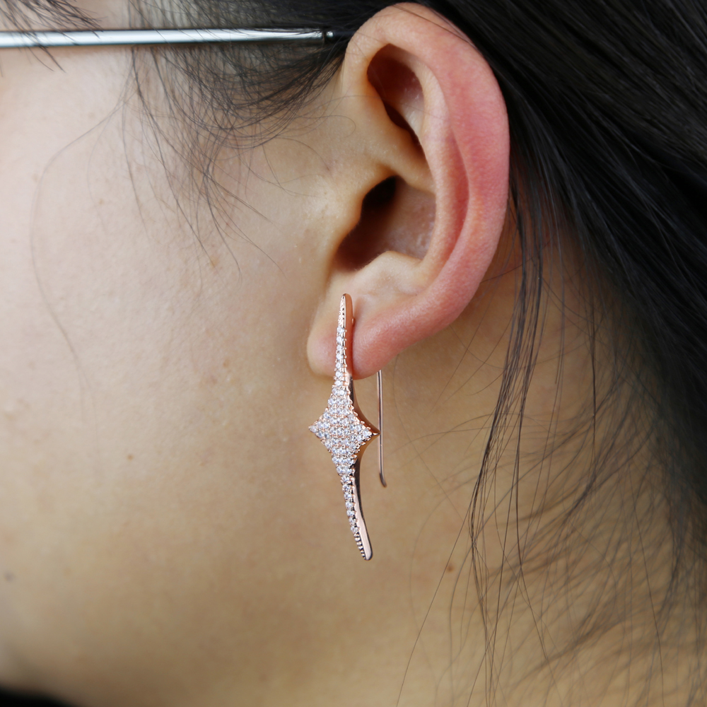 2021 Classic Starbrust Bling Cz Charm Rose Gold Color Studs Earrings for Women Engagement Jewelry Christmas Gift Wholesale