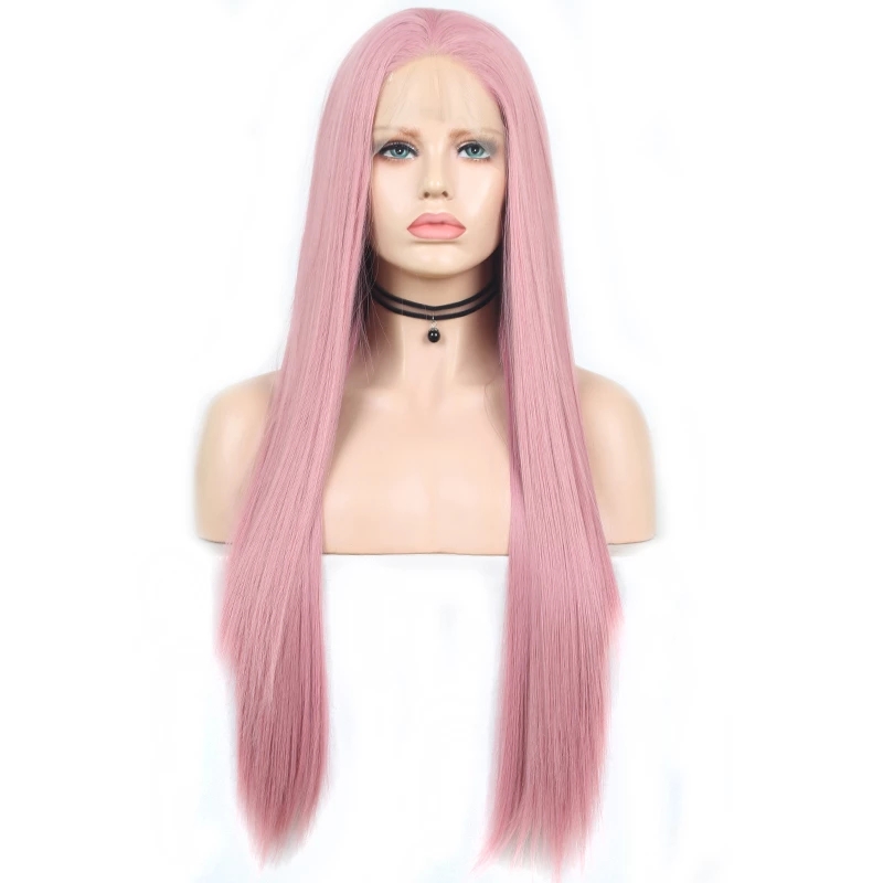 Straight Hair Wig Lace Front Wigs with Natural Hairline Pink Wig High Temperature Fiber Synthetic Wigs for Women