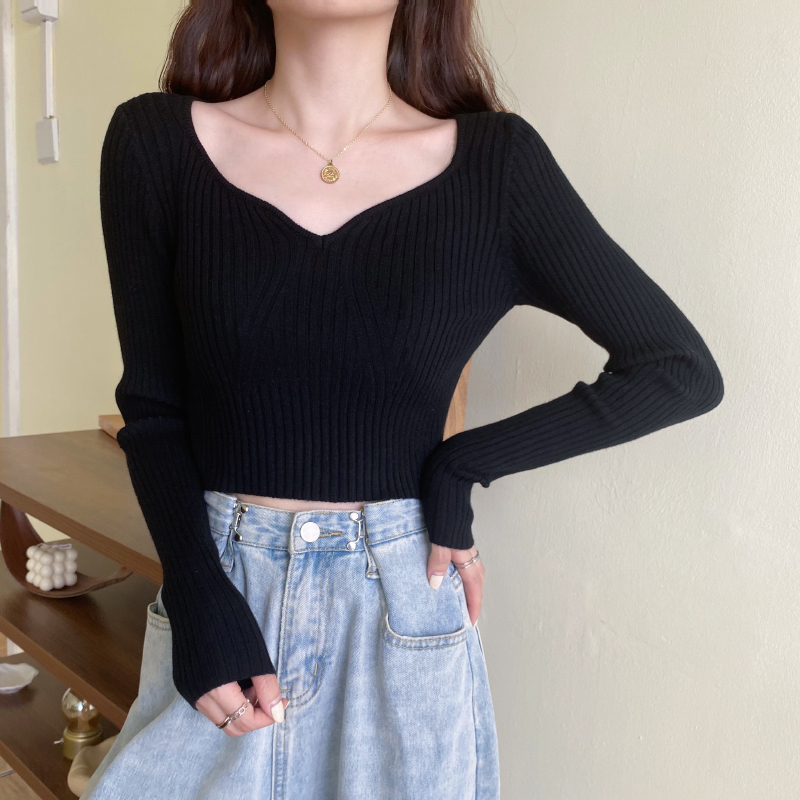 Sexy irregular Crop Sweater Solid Sweaters Knitted Sweater Women Clothes Women Pullover Sweater Long Sleeve Tops 201221