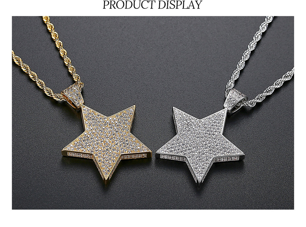 Hip Hop Shining Full Zircon Star Pendant Necklace Gold Plated Bling Mens Necklace Rap Jewelry Gold/Silver