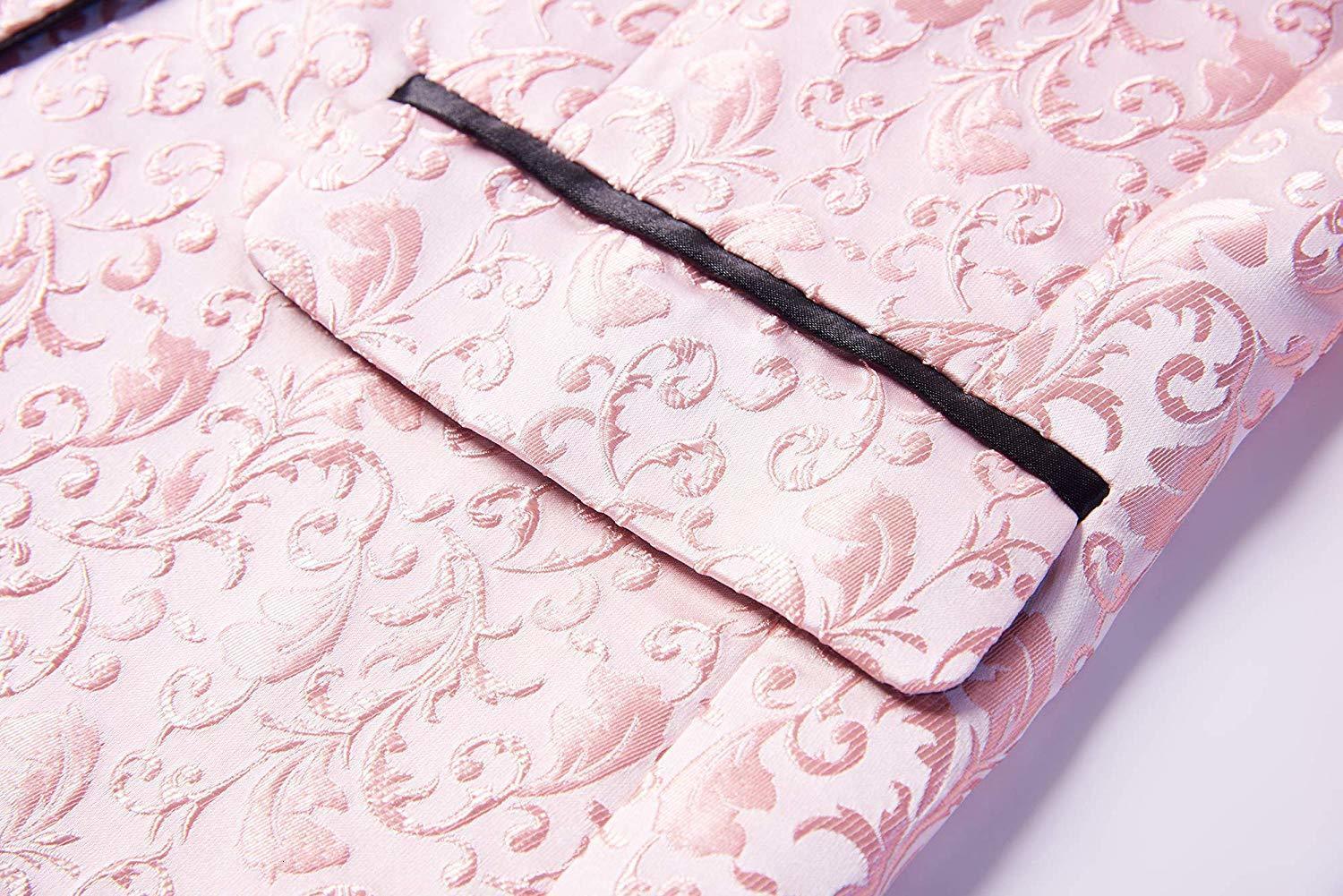 PYJTRL Men Pink Royal Blue Burgundy Floral Jacquard Suit Jacket Wedding Groom Prom Slim Fit Tuxedo Party Dinner Singers Blazers 201004