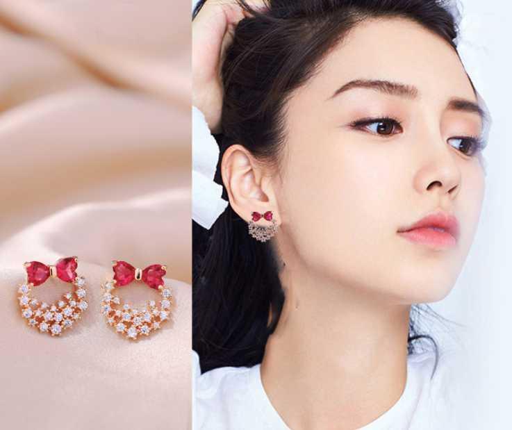 Stud Lovely Bow Earrings For Women 2021 Girls Rhinestone Anti Allergy Bead Star Earring Charms Fashion Jewelry Gifts R011