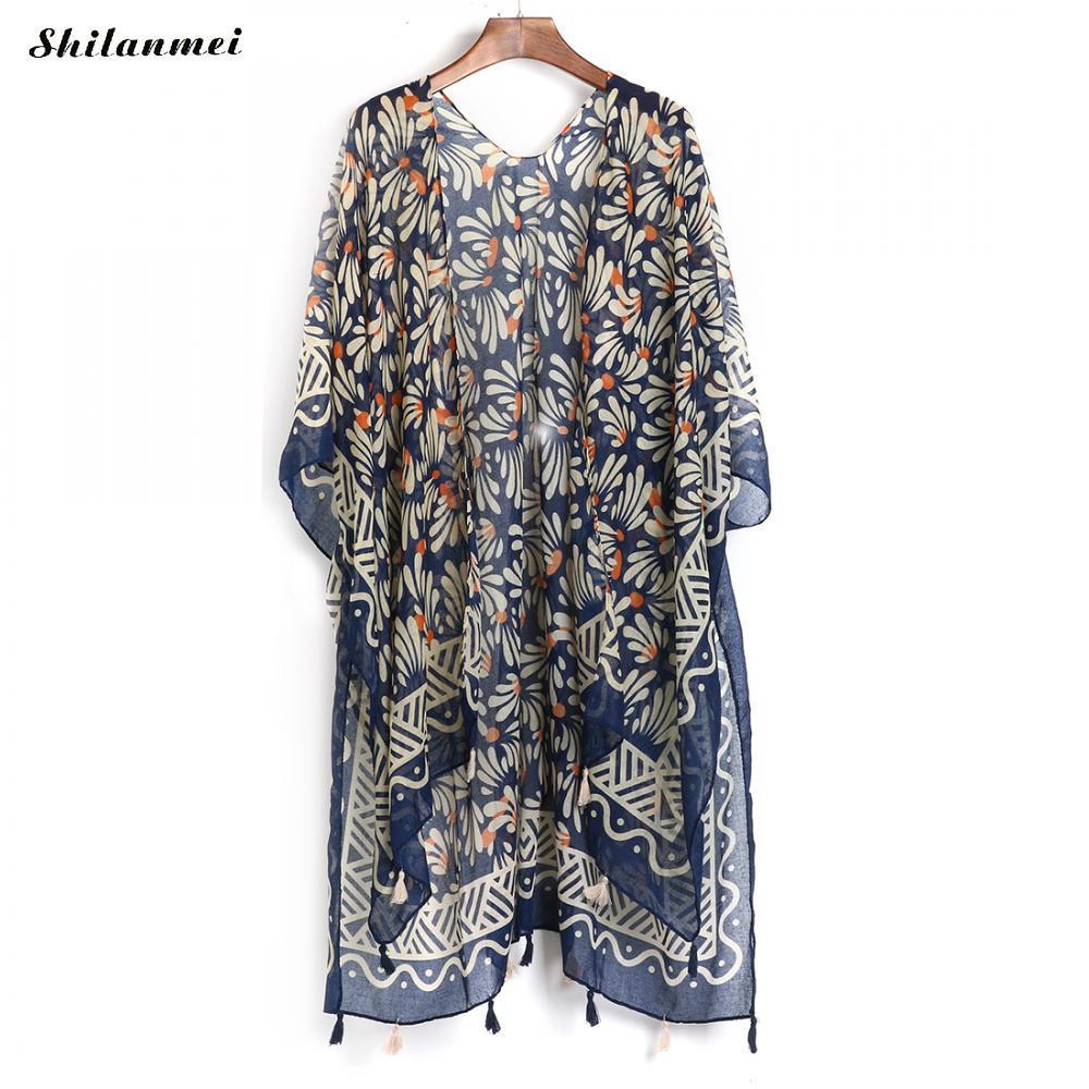 Bohemian Irregular Printed Kimono Cardigan Beachwear Summer Women Blusas Retro Loose Blouse Shirts Long Outerwear 10 Style T200321