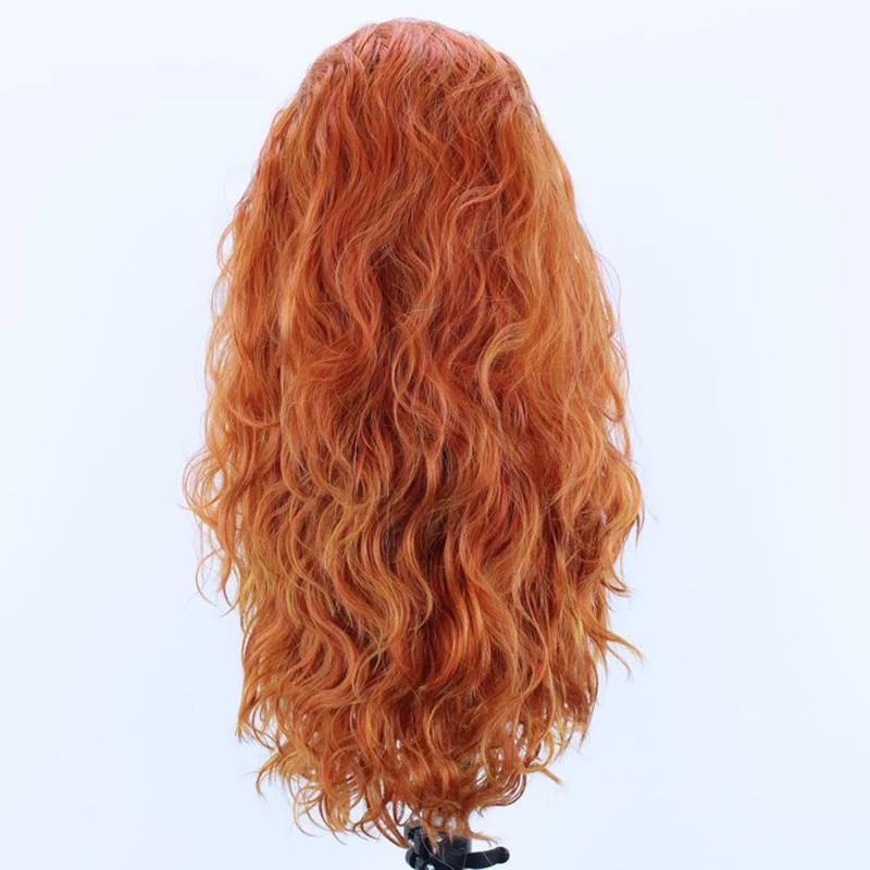 Orange Heat Resistant Fiber Hair Synthetic Wigs for Women Long Body Wave full lace Front wig Cosplay Wig with Side Part